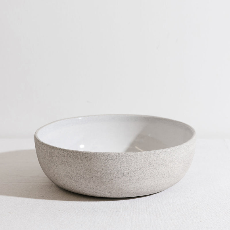 Handmade ceramic dinner bowl in gray clay and food safe white glaze for salads, as a fruit bowl on a counter or bowl for popcorn and chips
